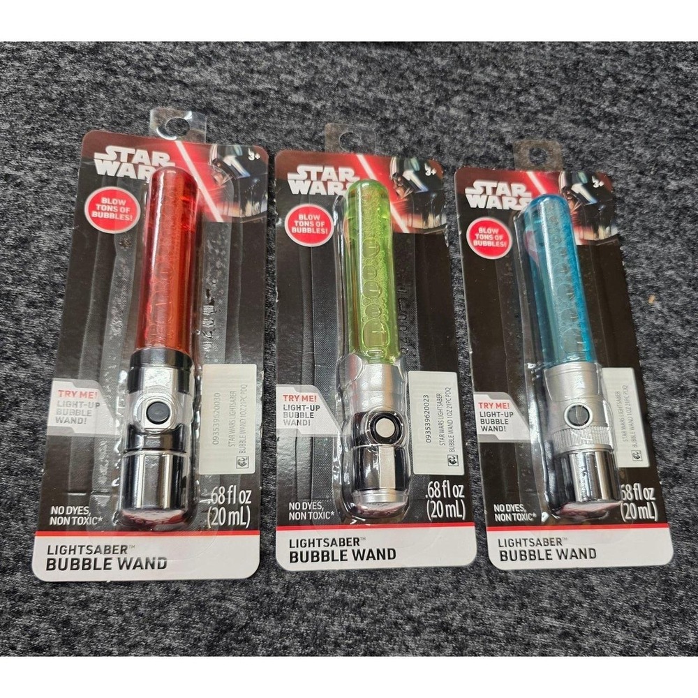 New Star Wars Light-Up Lightsaber Bubble Wands - Set of 3 (Red, Green, Blue)